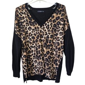 Zara Knit Cheetah Print Long Sleeved Shirt Size XL